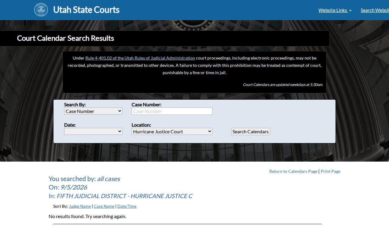 Hurricane court docket calendar field layout