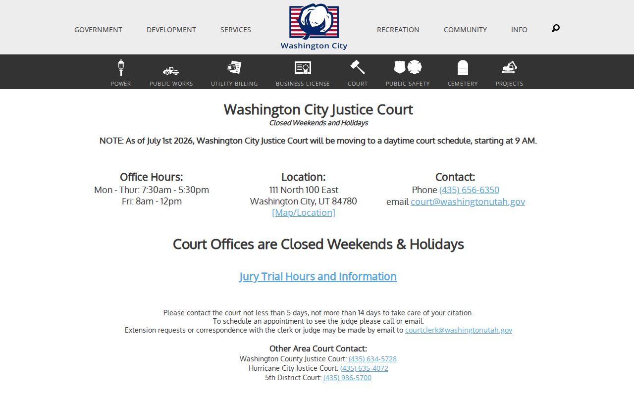Washington City court docket current schedule notice